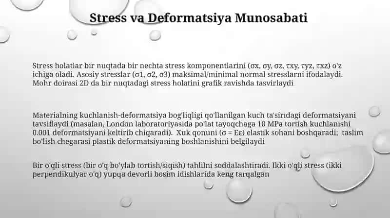 Stress holatlar va materialning kuchlanishi 3