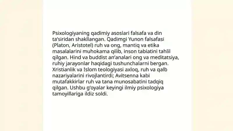Psixologiyaning qadimiy asoslari: falsafa va diniy taʼsirlar 3