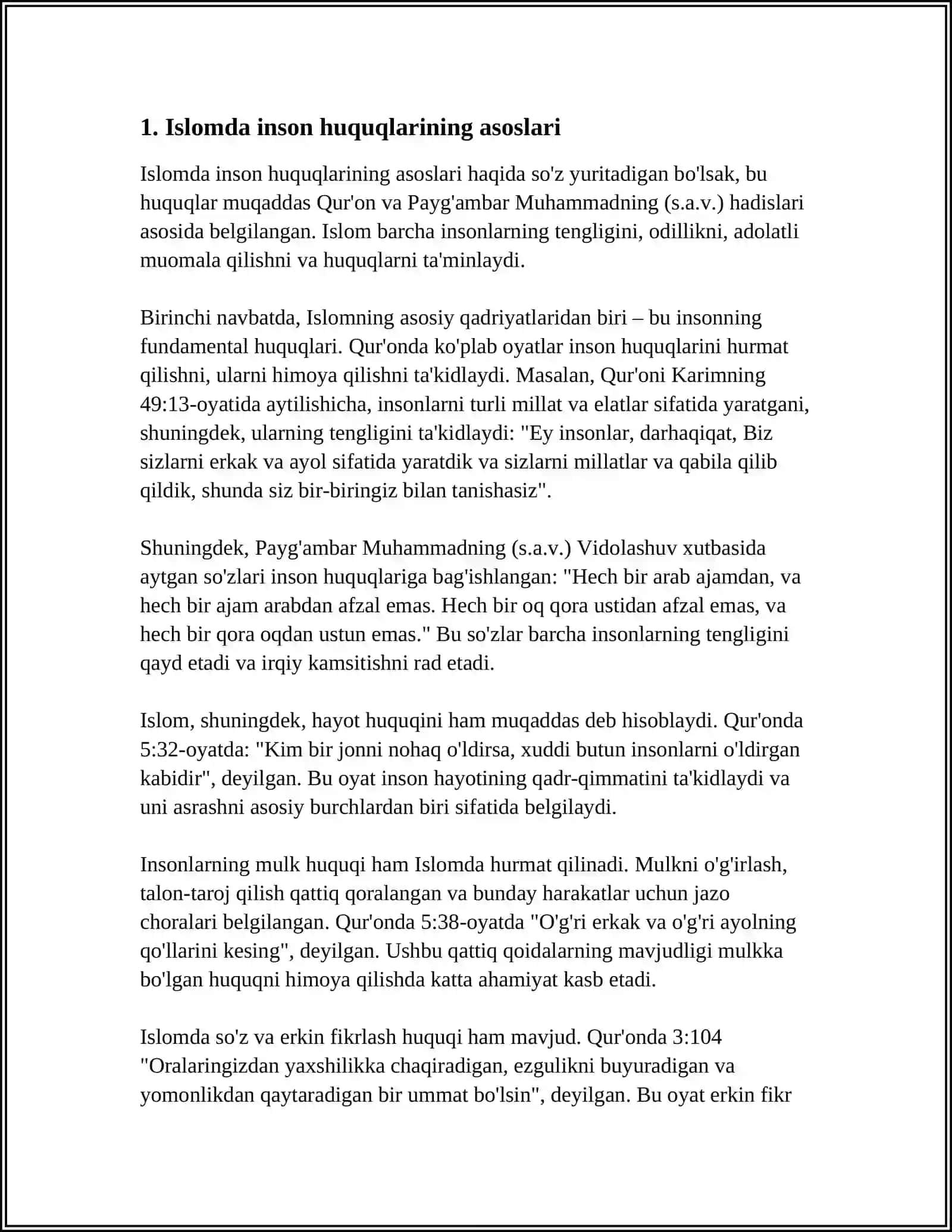 ISLOMDA INSON HUQUQLARA HIMOYASI IJTIMOIY TENGLIK, ADOLAT VA TOLERANTLIK 3