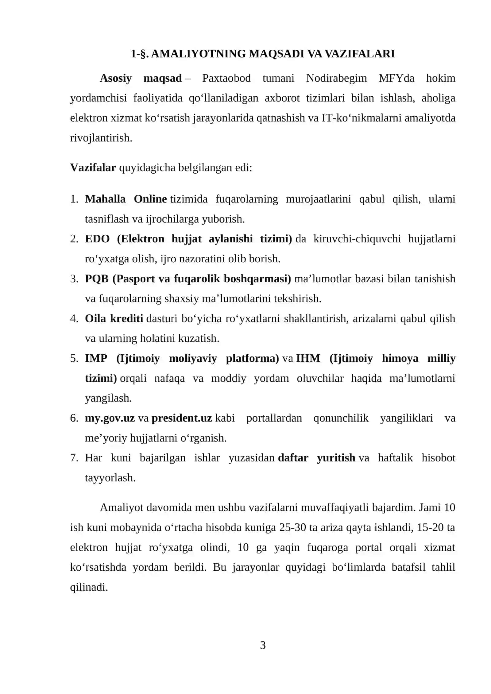 Paxtaobod tumani Nodirabegim MFY. Amaliyot hisoboti. 3