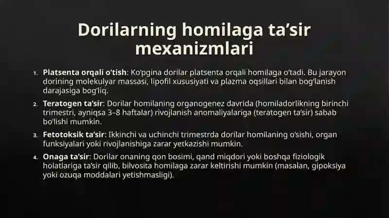 Dori vositalarining homilaga ta’siri , Fetotoksiklik, Embriotoksiklik, Teratogenlik 3