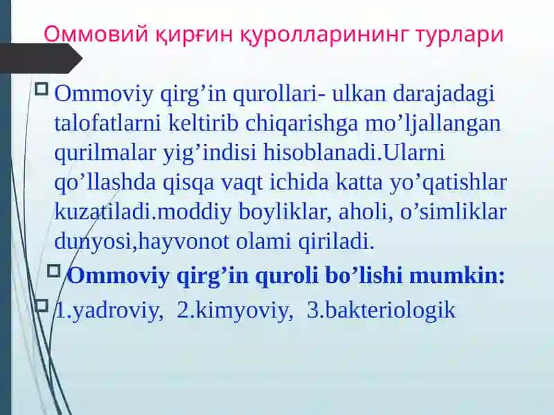 Ommoviyqirg’in qurollarining tasnifi 3