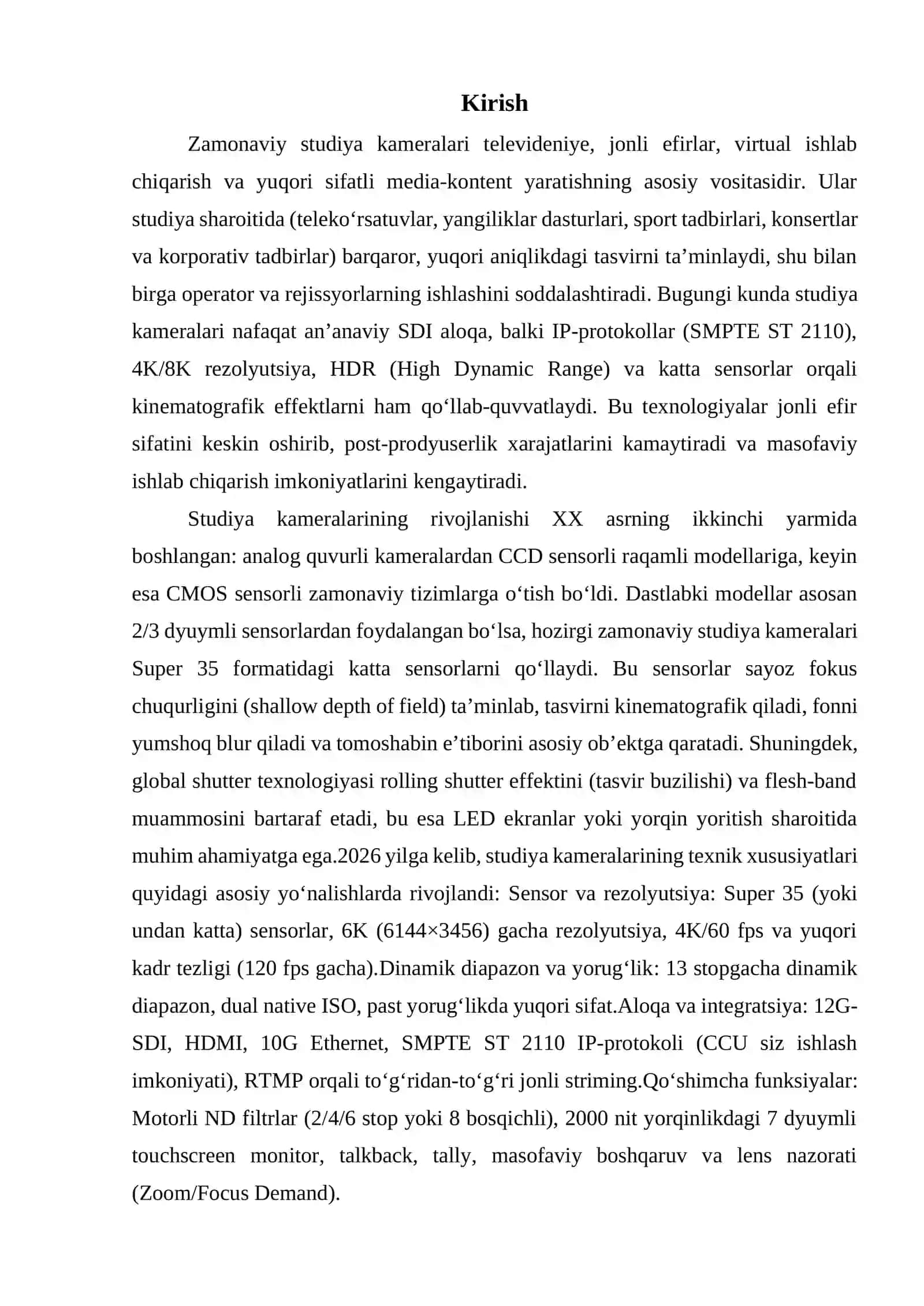 Zamonaviy studiya kameralari va ularning texnik xususiyatlari 3