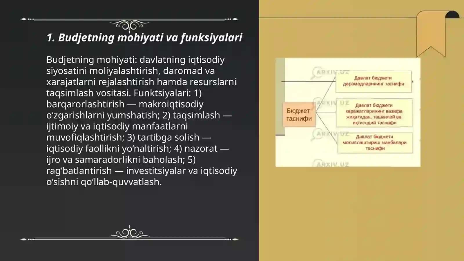 Budjet tasnifi, mohiyati, budjet jarayonini tashkil etishdagi turlari 3