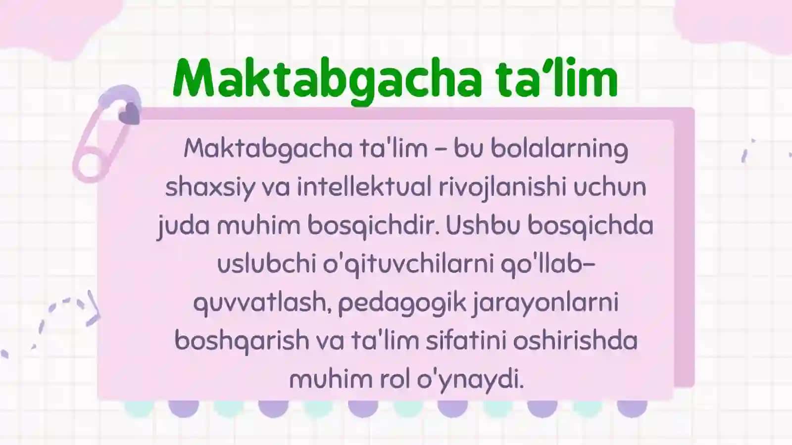MAKTABGACHA TA'LIM TASHKILOTI USLUBIY BOSHQARUVIDA USLUBCHI FAOLIYATINING O'ZIGA XOS XUSUSIYATLARIN 3
