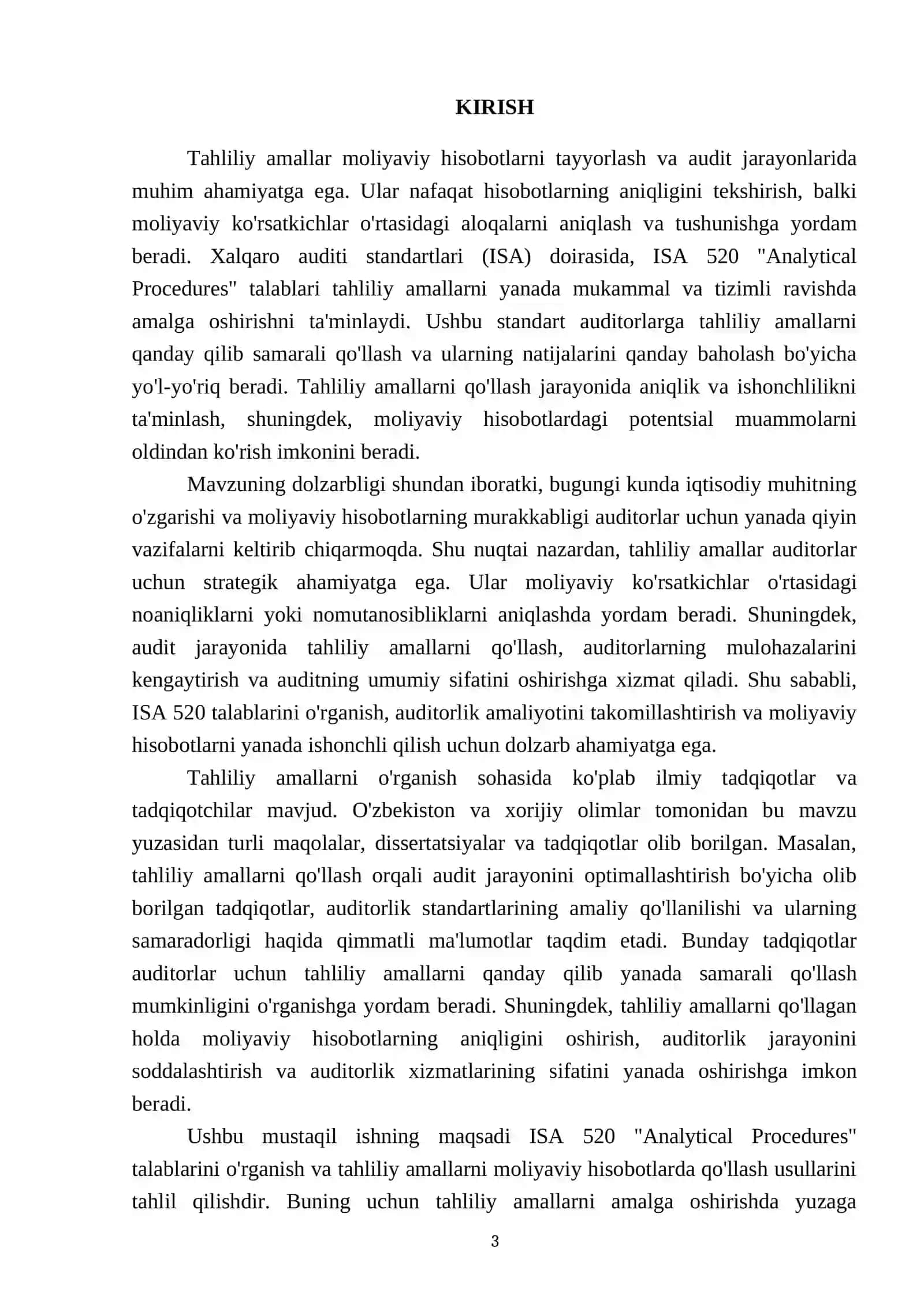 Tahliliy amallar: ISA 520 "Analytical Procedures" talablari va amaliy qoʻllanishi 3