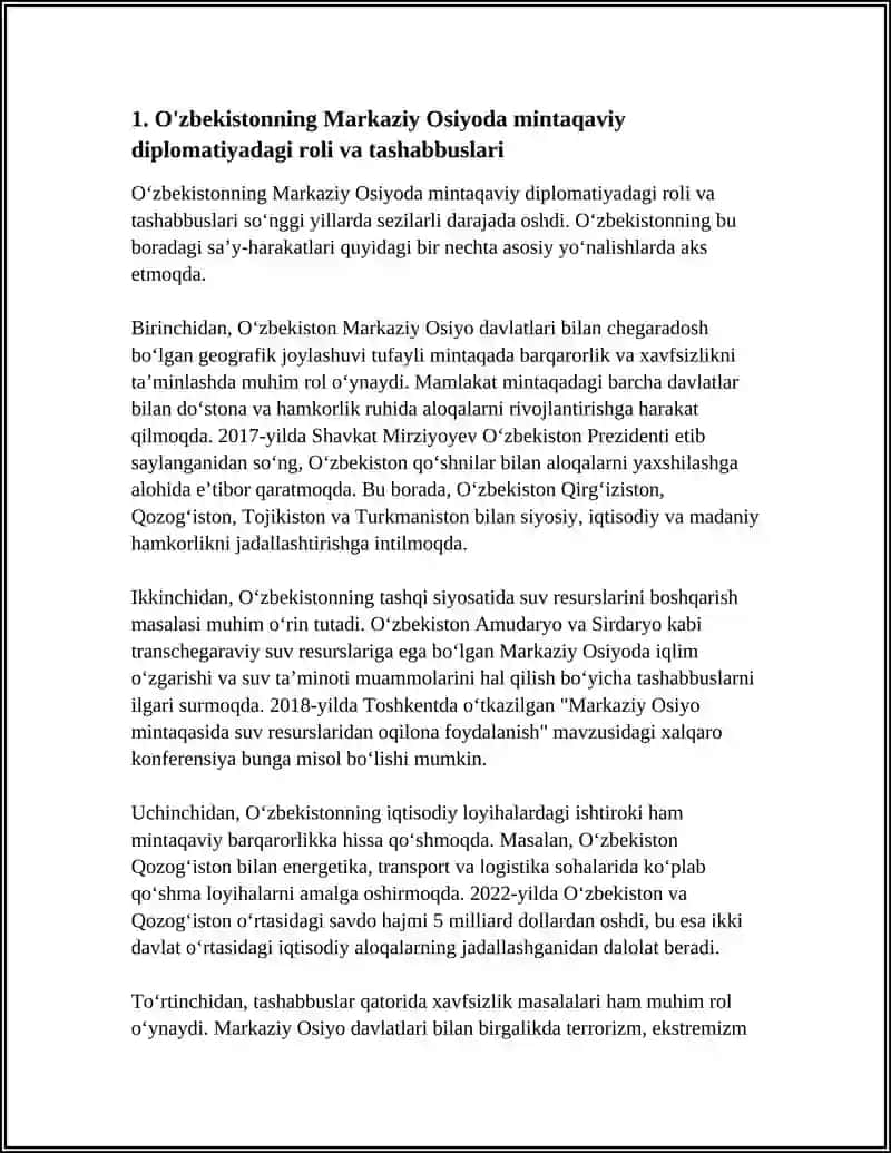 O'ZBEKISTONNING MARKAZIY OSIYODA TINCHLIK VA BARQARORLIKNI TA'MINLASHDAGI O'RNI 3