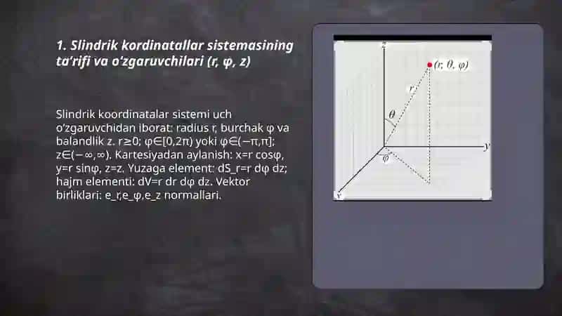 Slindrik va sferik kordinatallar sistemasi 3