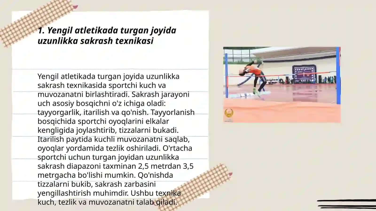 Yengil atletikada turgan joyida uzunlikka sakrash texnikasi 3