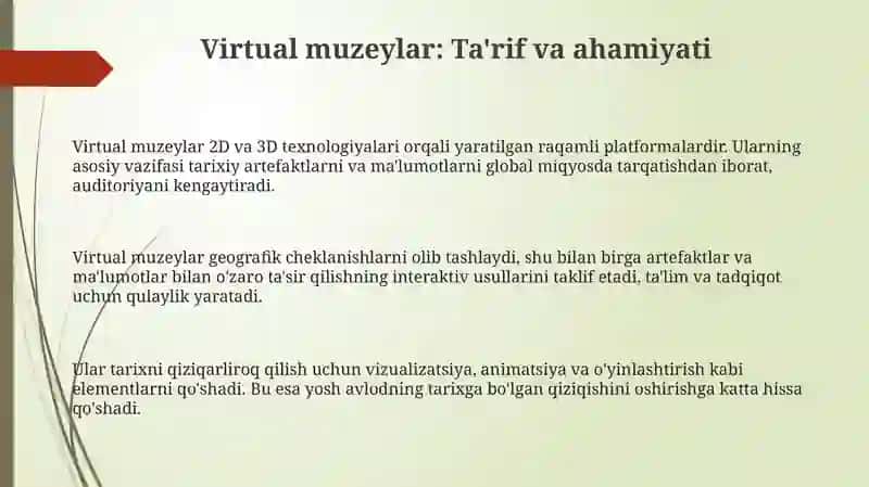 Virtual muzeylar: Ta'rif va ahamiyati 3