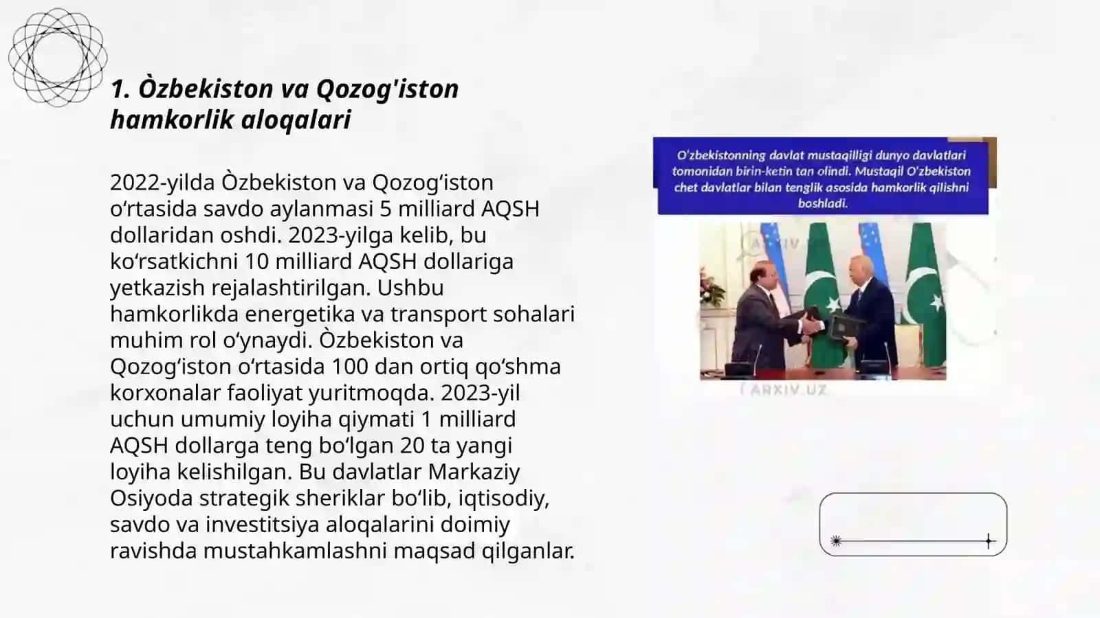 Òzbekistoning yaqin qòshni mamlakatlar bilan hamkorlik aloqalari 3