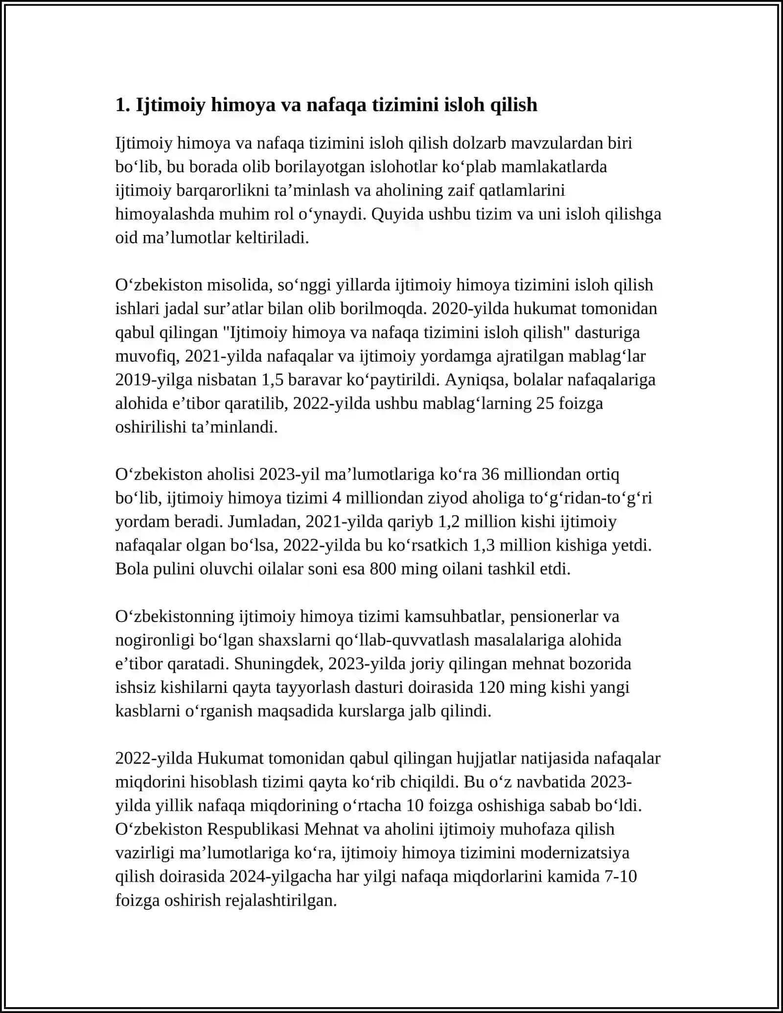 O'ZBEKISTONDA IJTIMOIY SOHADA AMALGA OSHIRILAYOTGAN ISLOHOTLAR 3