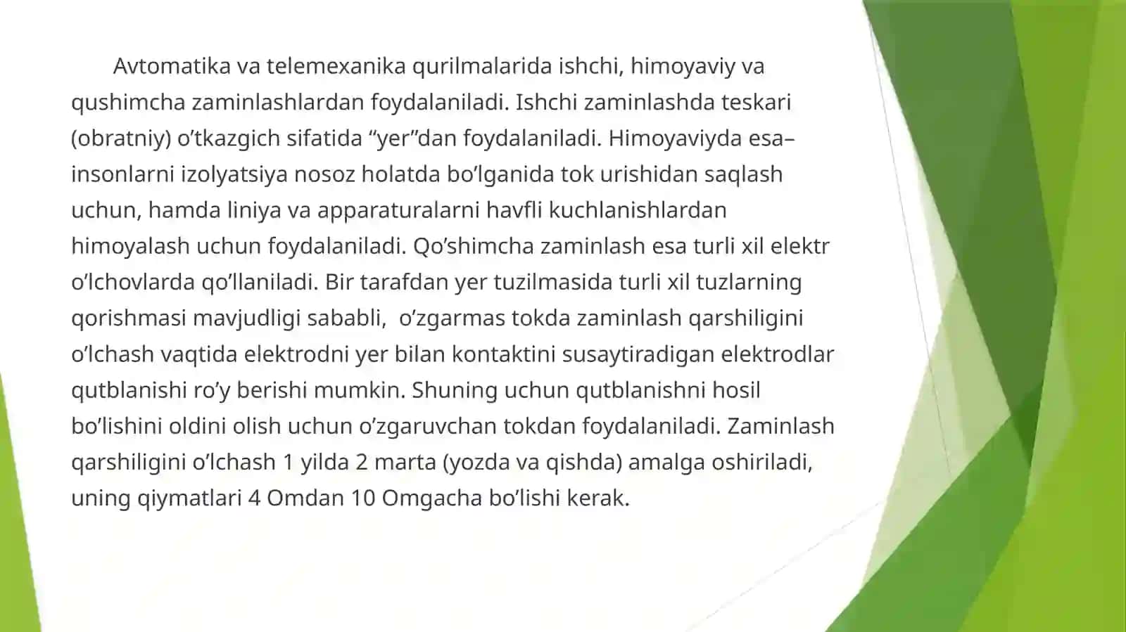 AVTOMATIKA VA TELEMEXANIKA QURILMALARIDA ZAMINLASHQARSHILIGINI O‘LCHASH 3