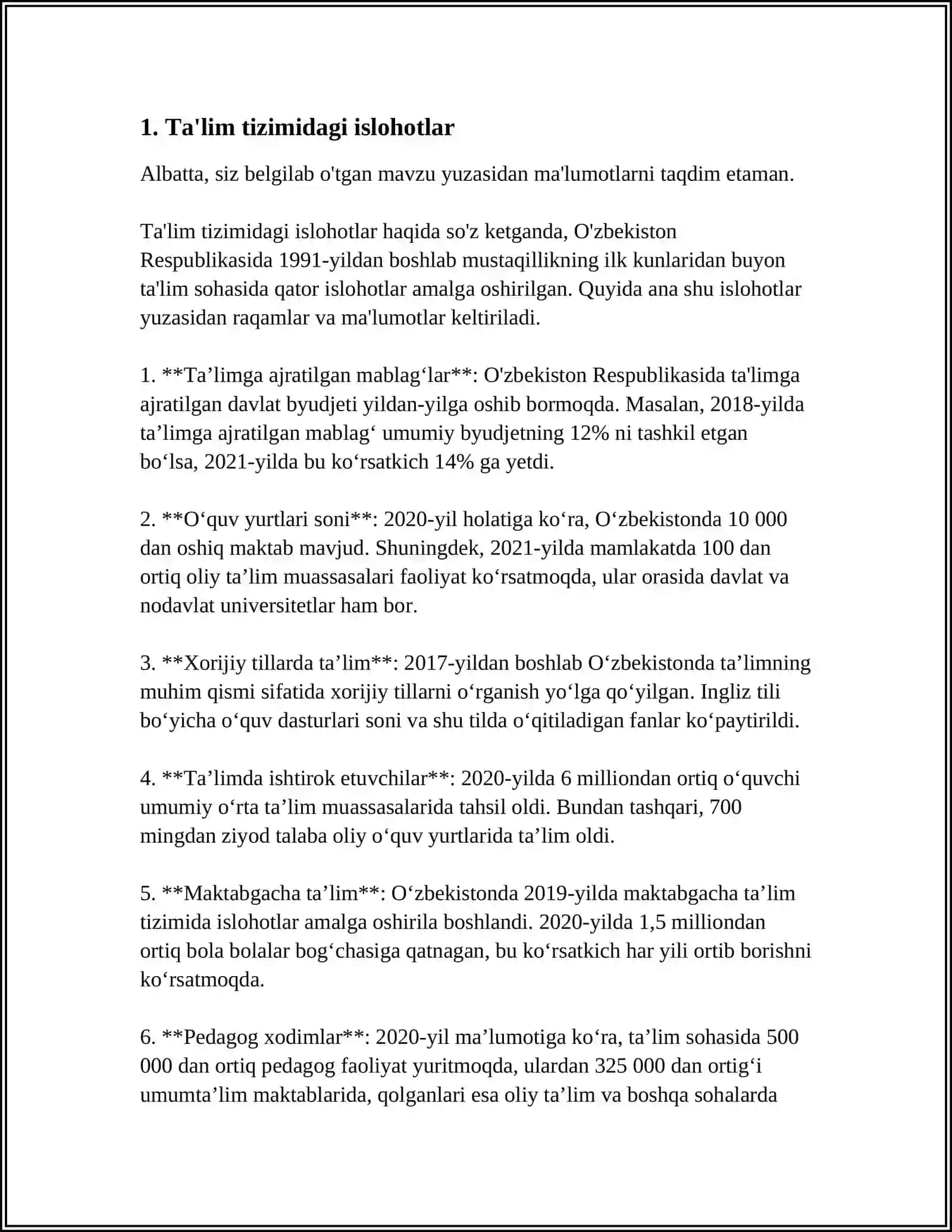 MUSTAQIL ISH Mavzu: OʻZBEKISTON RESPUBLIKASIDA IJTIMOIY ÕZGARISHLAR 3