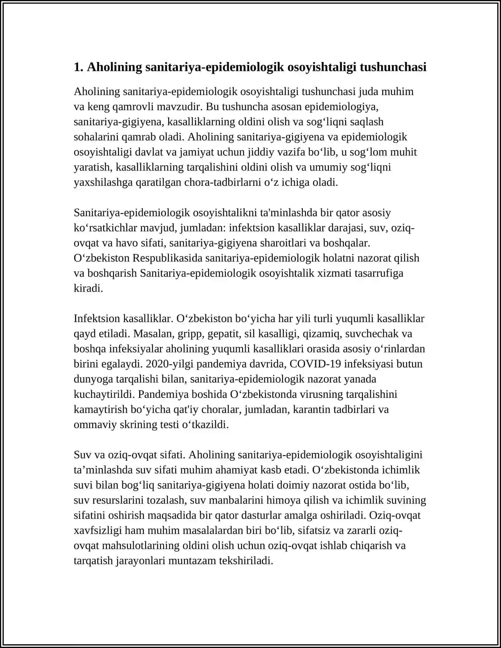 MUSTAQIL ISH Mavzu: 2015-YILDAGI "AHOLINING SANITARIYA-EPIDEMIOLOGIK OSOYISHTALIGI TOG'RISIDA QONUNI"GA UMUMIY TARIF 3