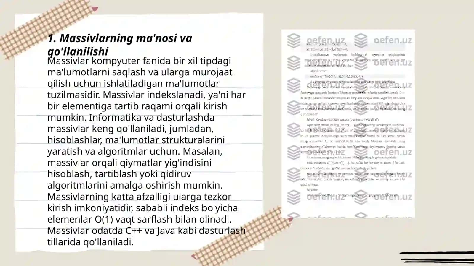 Massivlar va satriy kattaliklar bilan ishlash 3