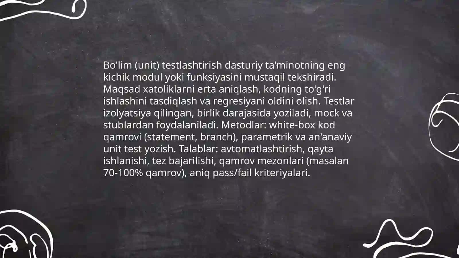 Testlashtirish: turlari,metodlari va unga qoyiladigan talablar 3