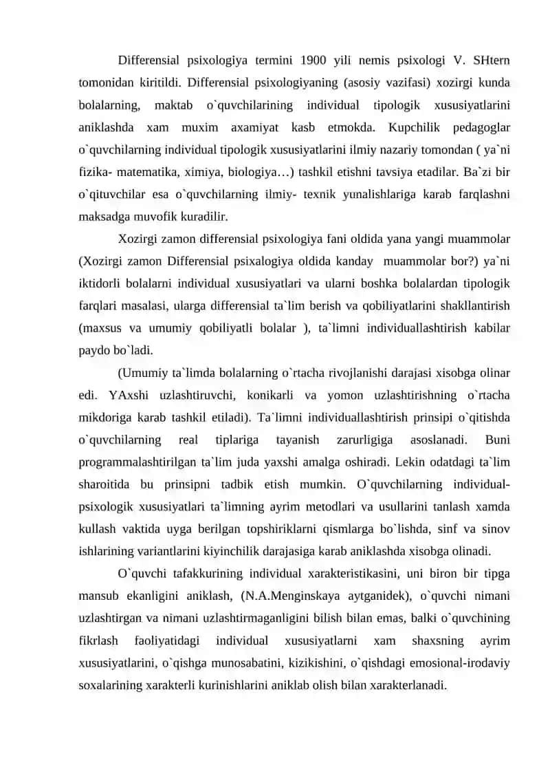 DIFFERENSIAL PSIXOLOGIYANING PICUMNIETL, TARIXI VA ASOSIY MASALALARI 3
