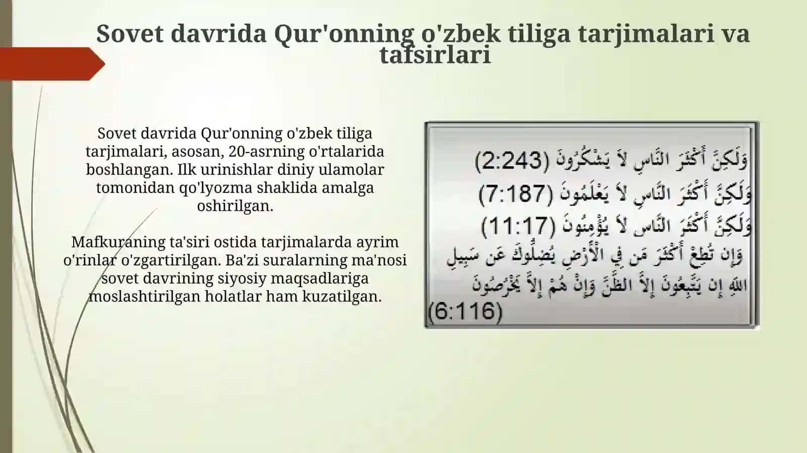 Mustagillikyillarida Qur'onning o'zbektiligatarjimaqilinishivatatsirlarihaqida 3