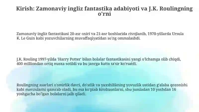 Zamonaviy ingliz fantastik adabiyotini J.K Rouling ijodi misolida oʻrganish 3