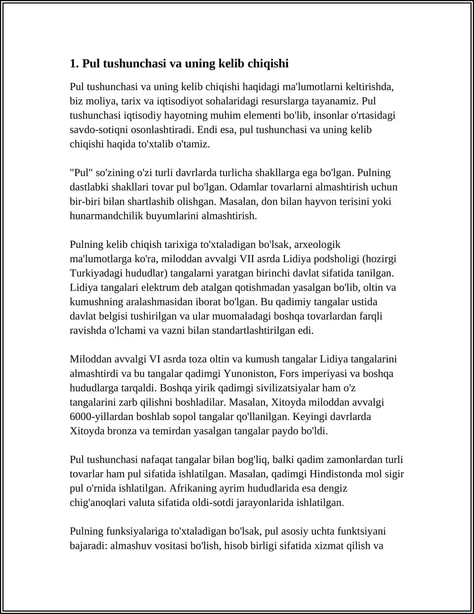 PULNING KELIB CHIQISHI, MOHIYATI VA VAZIFALARI 3