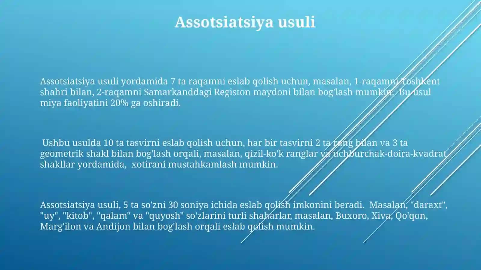 Xotira Texnikalari va Usullari 3
