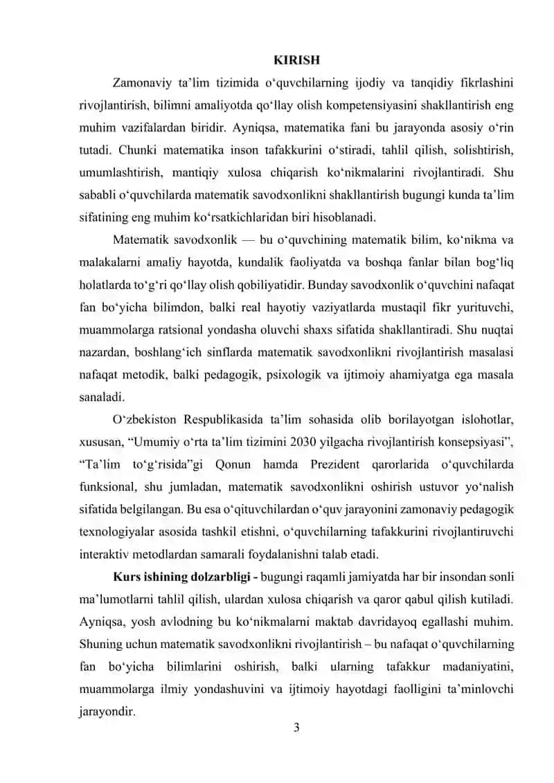 Matematik savodxonlikni rivojlantirish 3