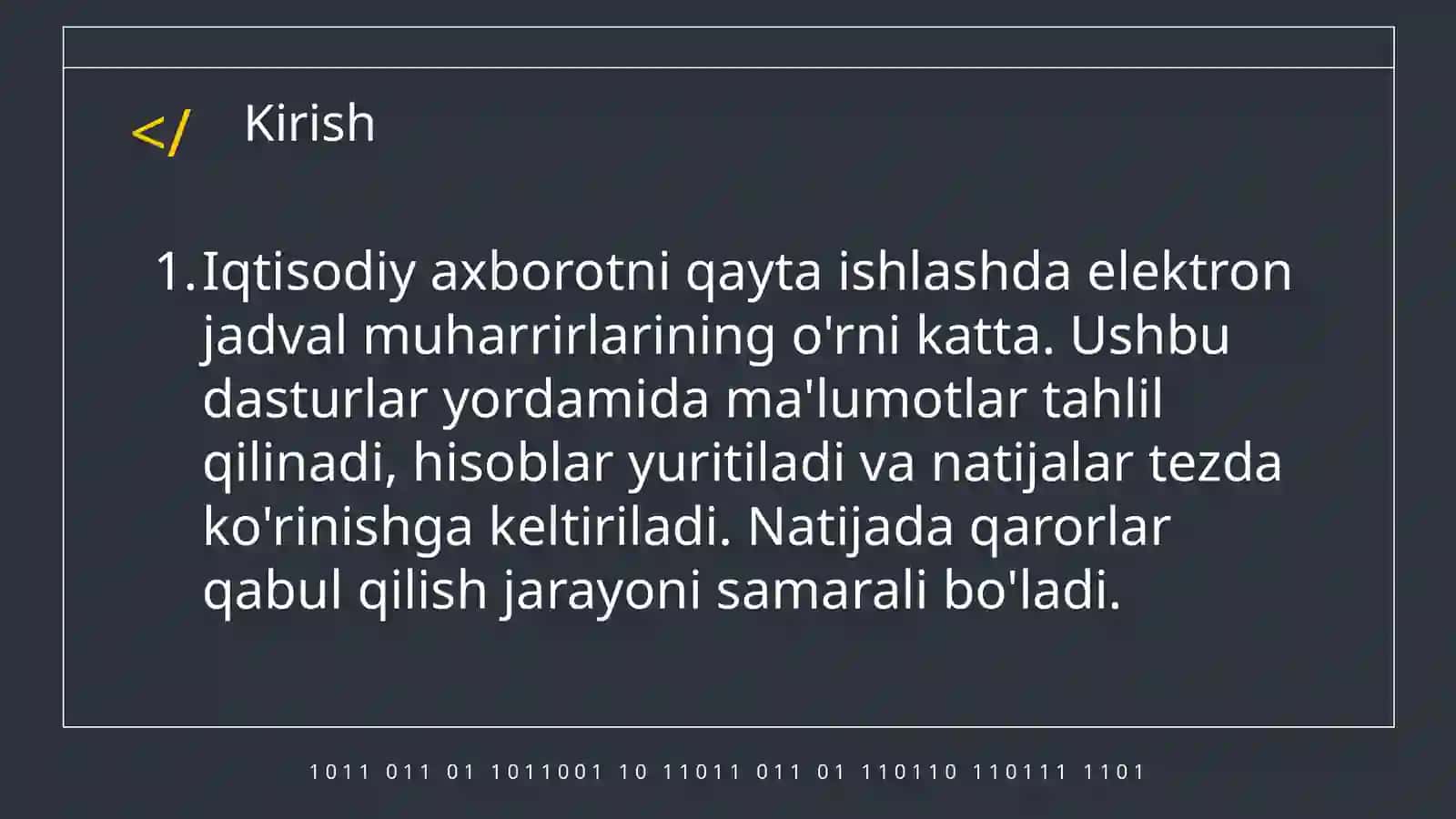 Iqtisodiy axborotni qayta ishlash uchunelektron jadval muharrirlaridan foydalanish 3
