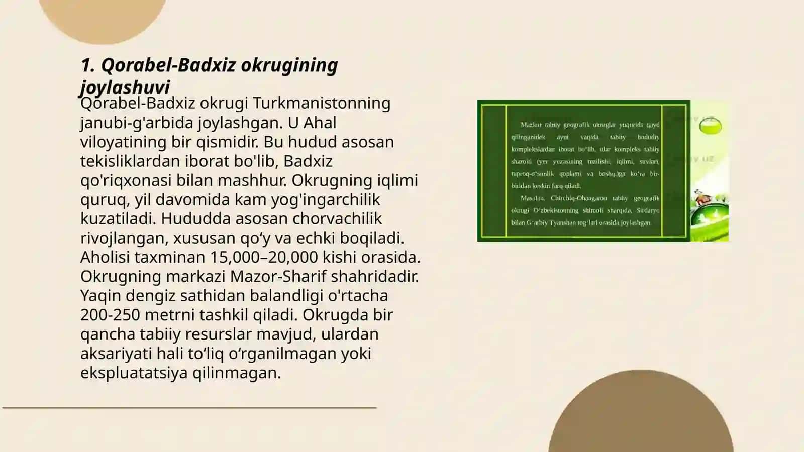 Qorabel-Badxiz okrugiga tabiiy geografik tavsif 3