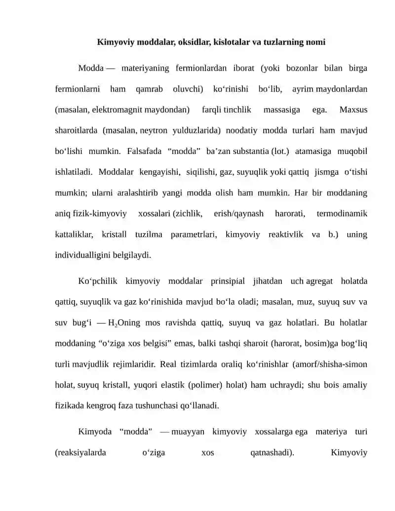 Kimyoviy moddalar, oksidlar, kislotalar va tuzlarning nomi 3