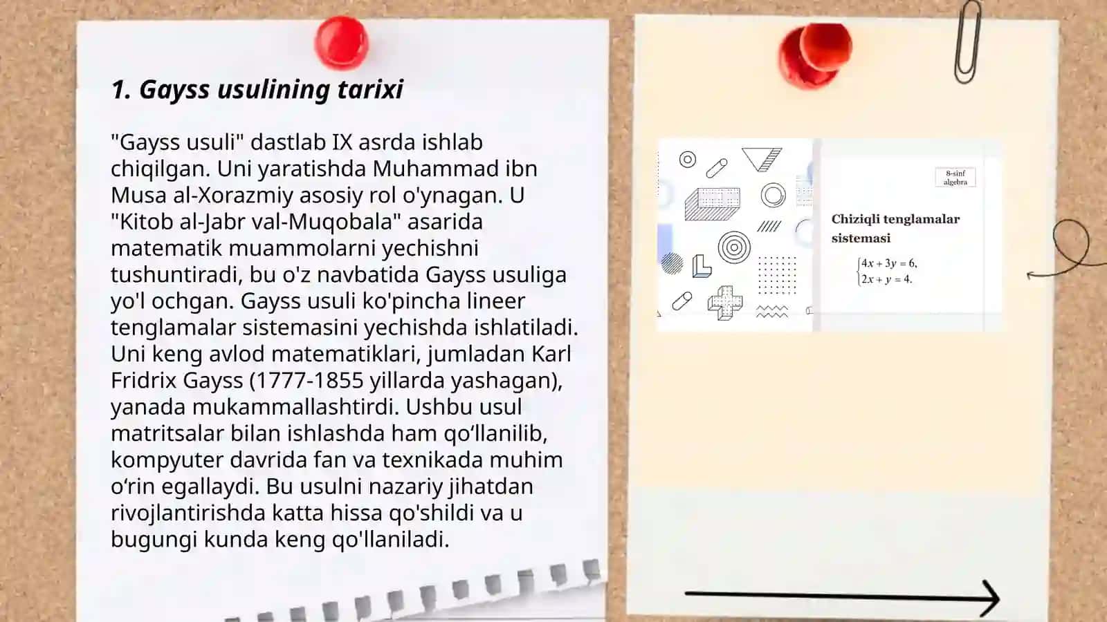 Chiziqli tenglamalar sistemasini yechishning Gayss usuli 3
