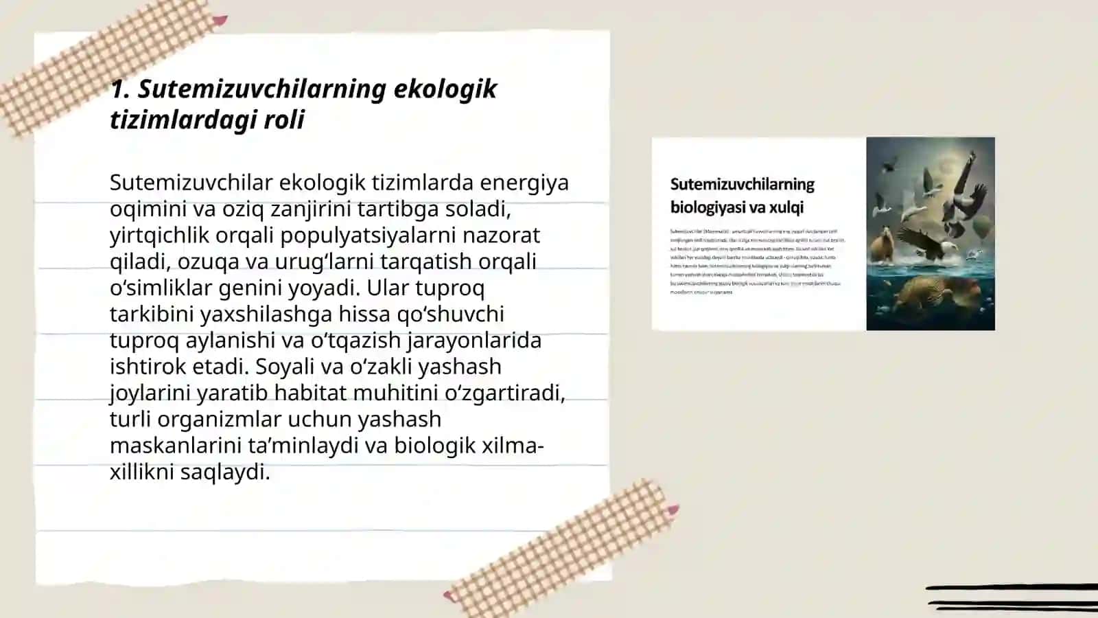Sutemizuvchilarning tabiatda va inson hayotidagi ahamiyati by Shaymurotova GULASAL 3