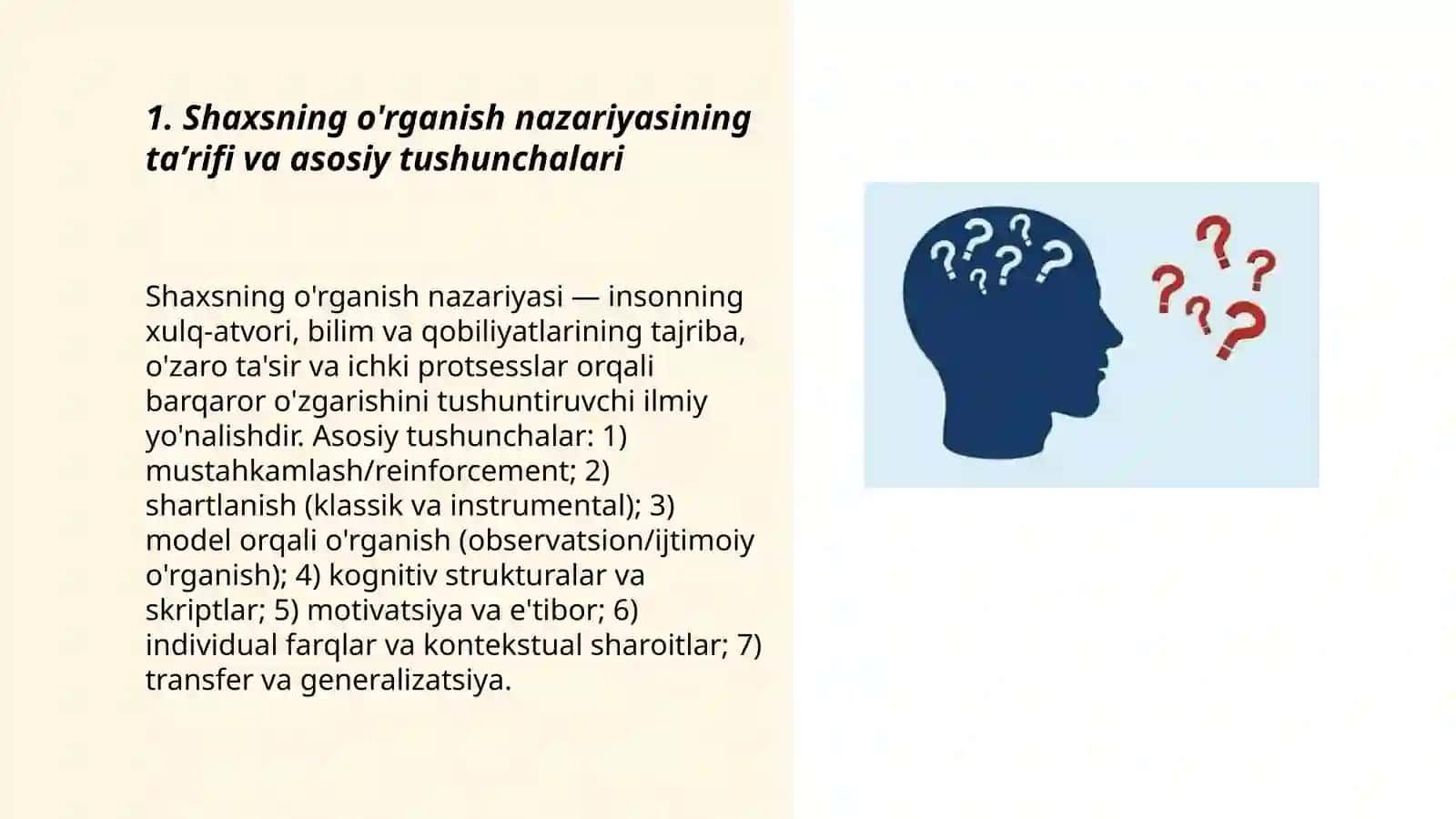 Psixalogiyada shaxsning o'rganishlar nazariyasi 3
