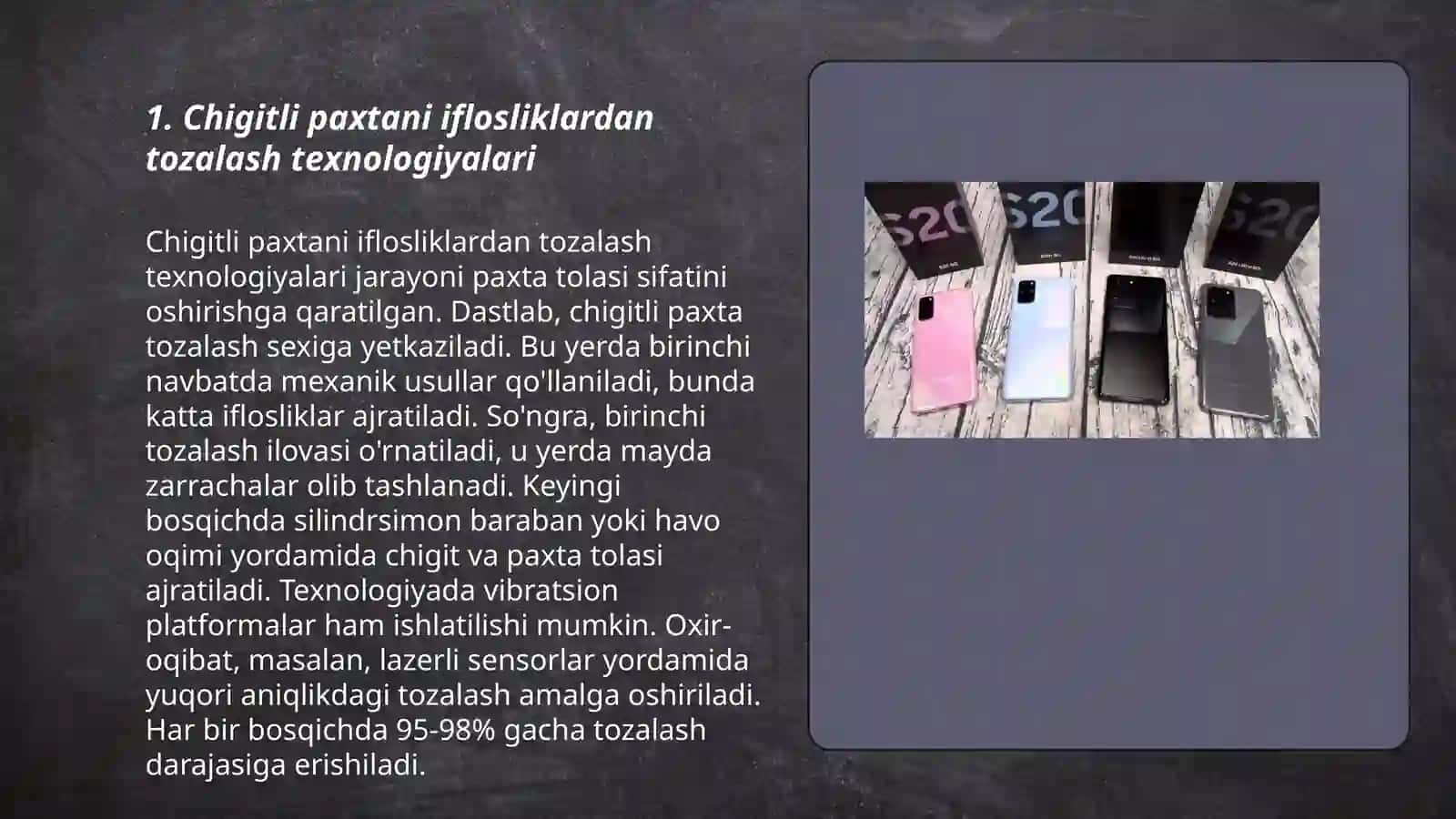 Chigitli paxtani mayda va yirik iflosliklardan tozalash 3