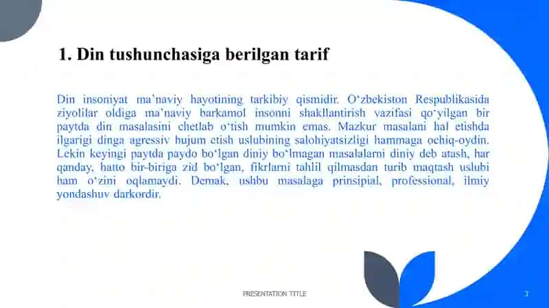 Din va unga berilgan tariflar va dinning jamiyatdagi vazifalari​ 3