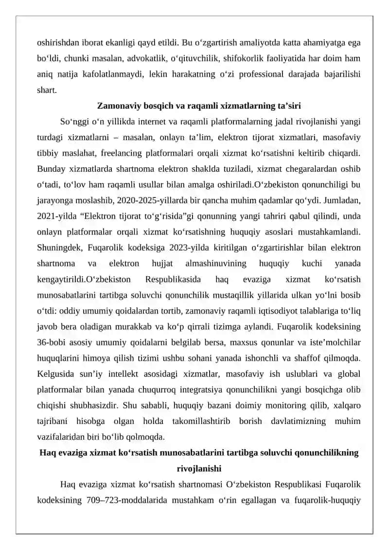 Haq evaziga xizmat ko‘rsatish munosabatlarini tartibga soluvchi qonunchilikning rivojlanishi 3