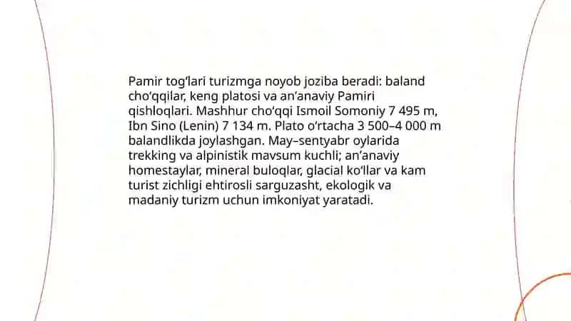 Tojikiston turizmining oʻziga xosligi 3