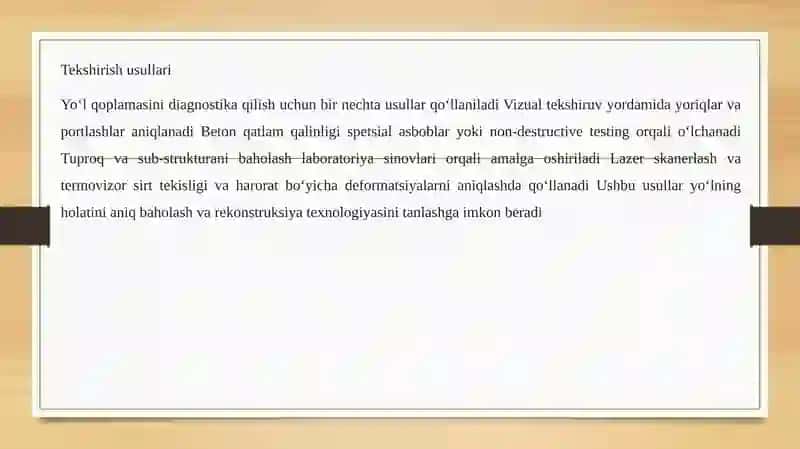 Mavjud yo‘l qoplamasini tekshirish va diagnostika qilish 3