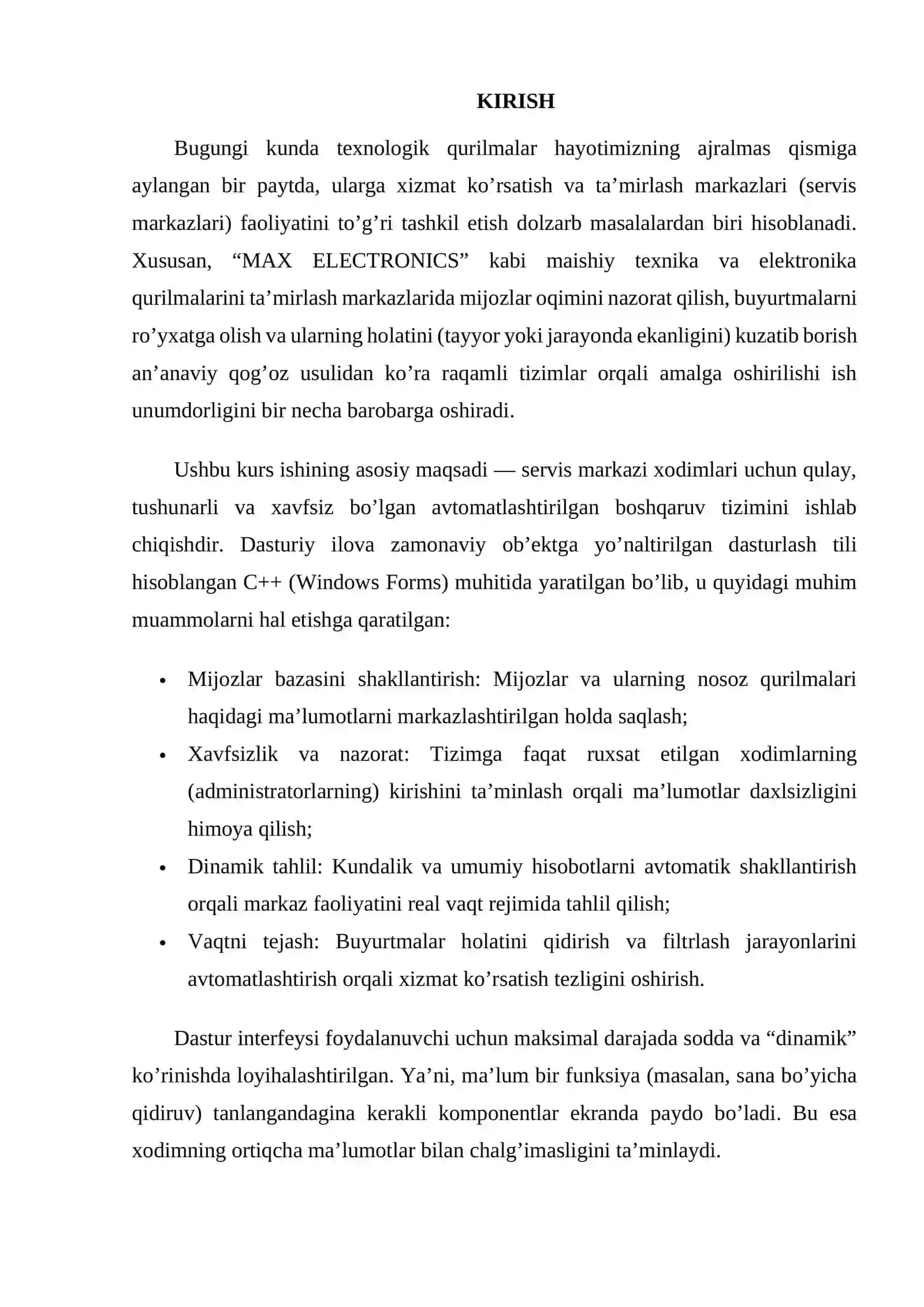 Visual Studio muhitida dasturlash | Kurs ishi - Elektronika ustaxonasi faoliyati 3