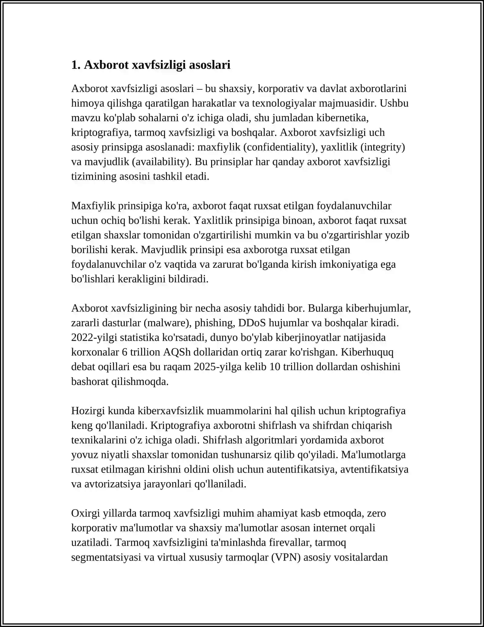 AXBOROT XAVFSIZLIGI TUSHUNCHASI VA SAMARADORLIGI KÕRSATKICHLARI 3