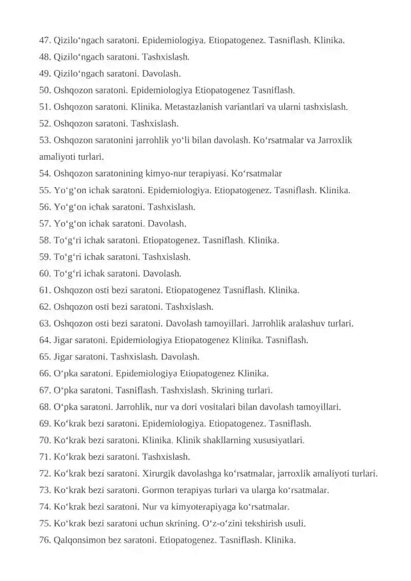 Onkologiya fanidan imtixon savollari 3
