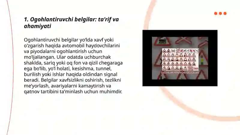 Ogohlantiruvchi va imtiyoz belgilari 3