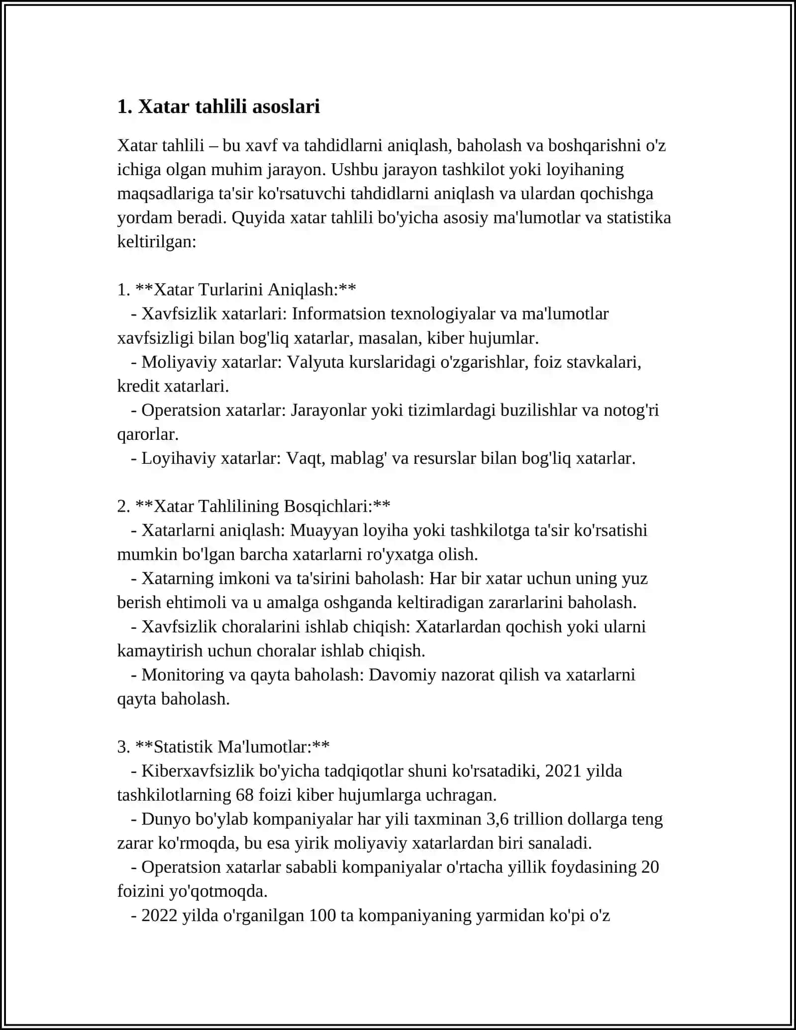 XAVF XATARLAR TAHLILI 3