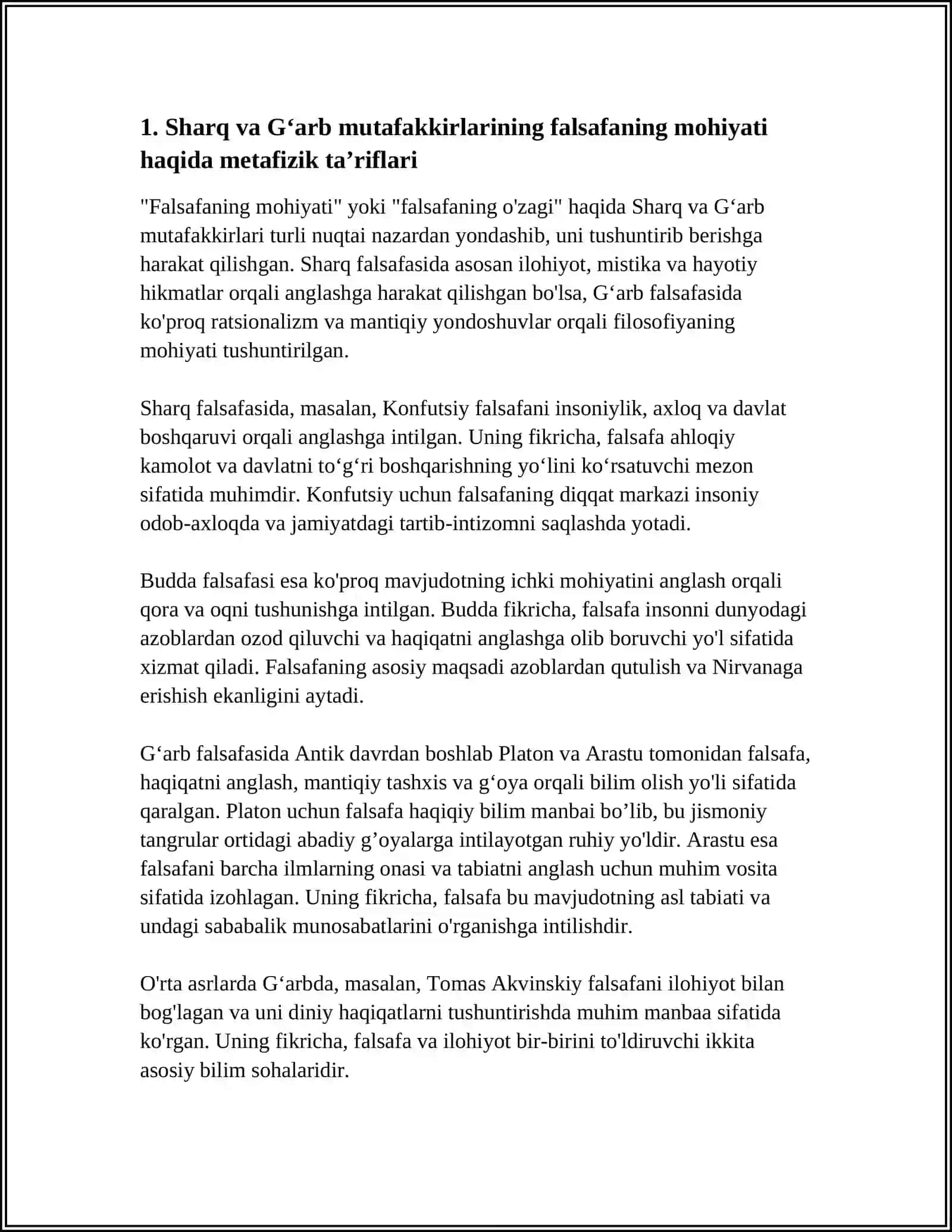 FALSAFANING MOHIYATIGA OID SHARQ VA GʻARB MUTAFAKKIRLARI TAʼRIFLARINI TASNIFLASH 3