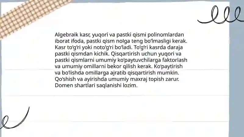 Algebraik kasrlarni qisqartirish 3