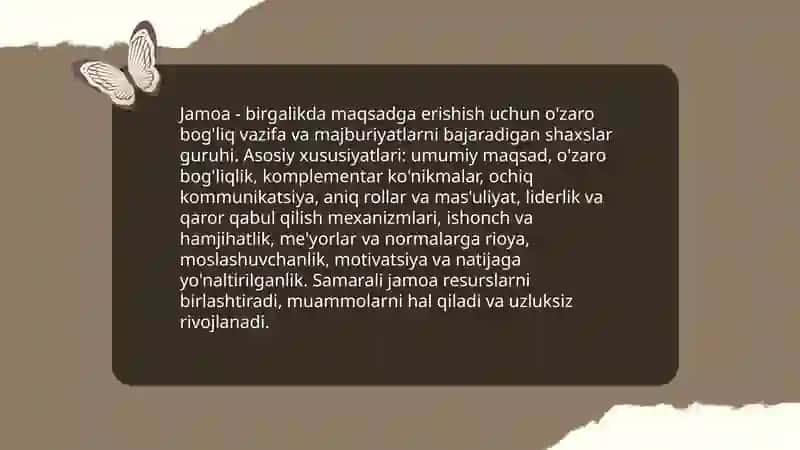 Jamoa haqida umumiy tushuncha. Jamoani tashkil etish metodikasi 3