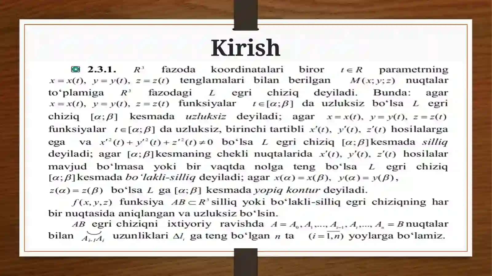 Birinchi va ikkinchi tur egri chiziqli integrallar orasidagi bog‘lanish. Ostrogradskiy-Grin formulasining tadbiqlari 3
