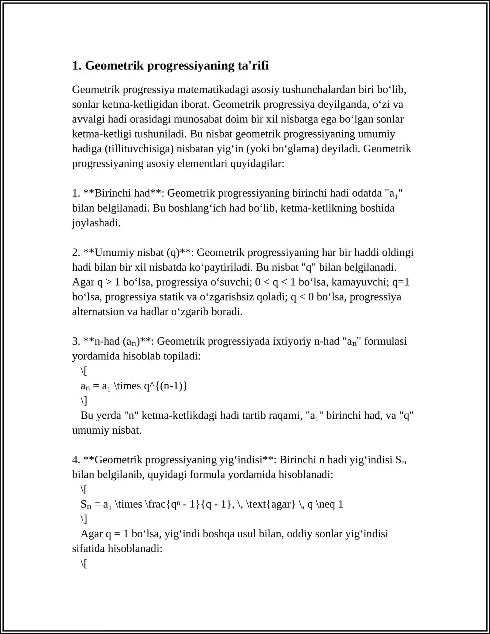 GEOMETRIK PROGRESSIYA VA UNING XOSSALARI 3