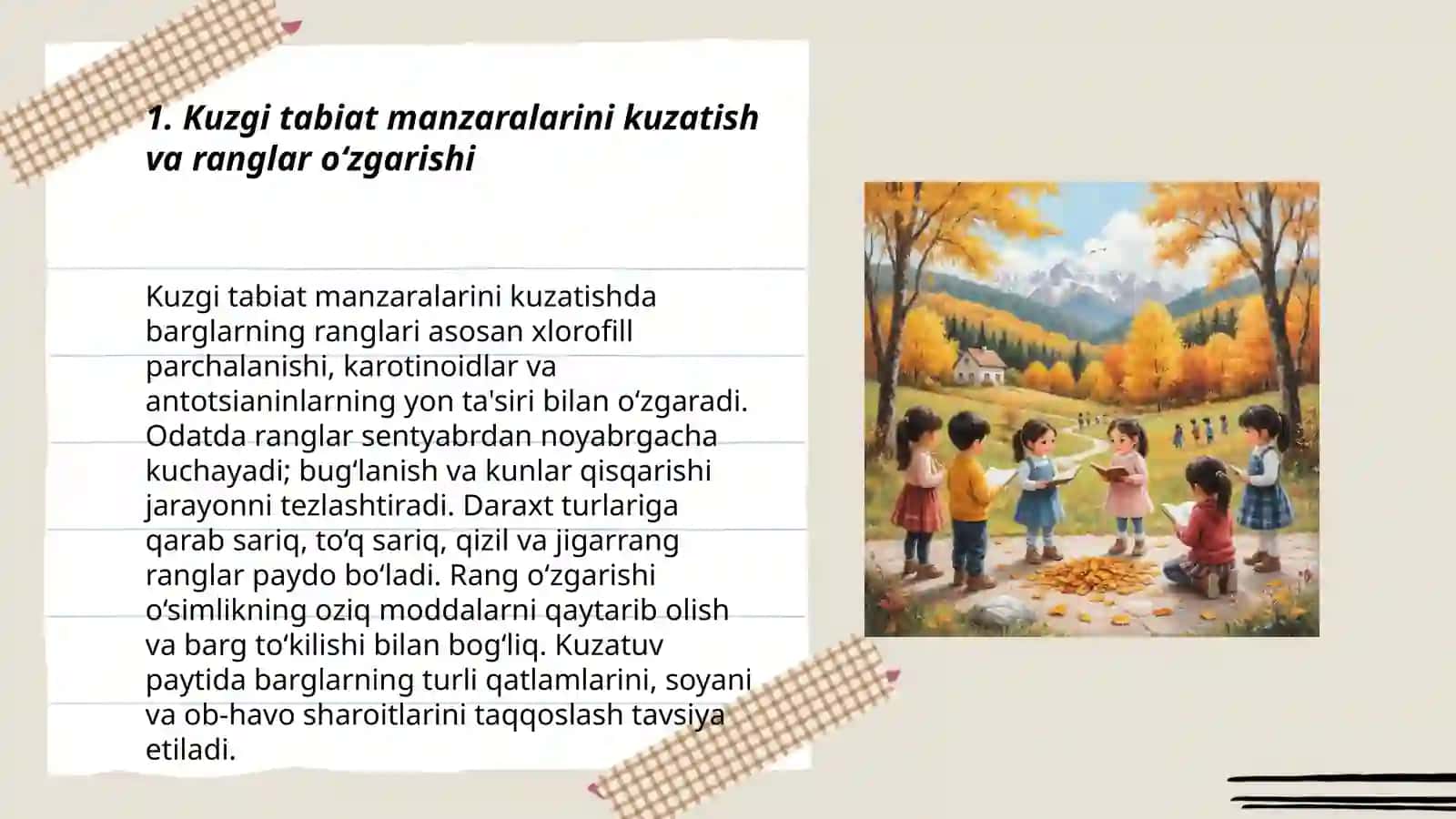 Kuzgi tabiat manzaralarini kuzatish va ranglar o‘zgarishi 3