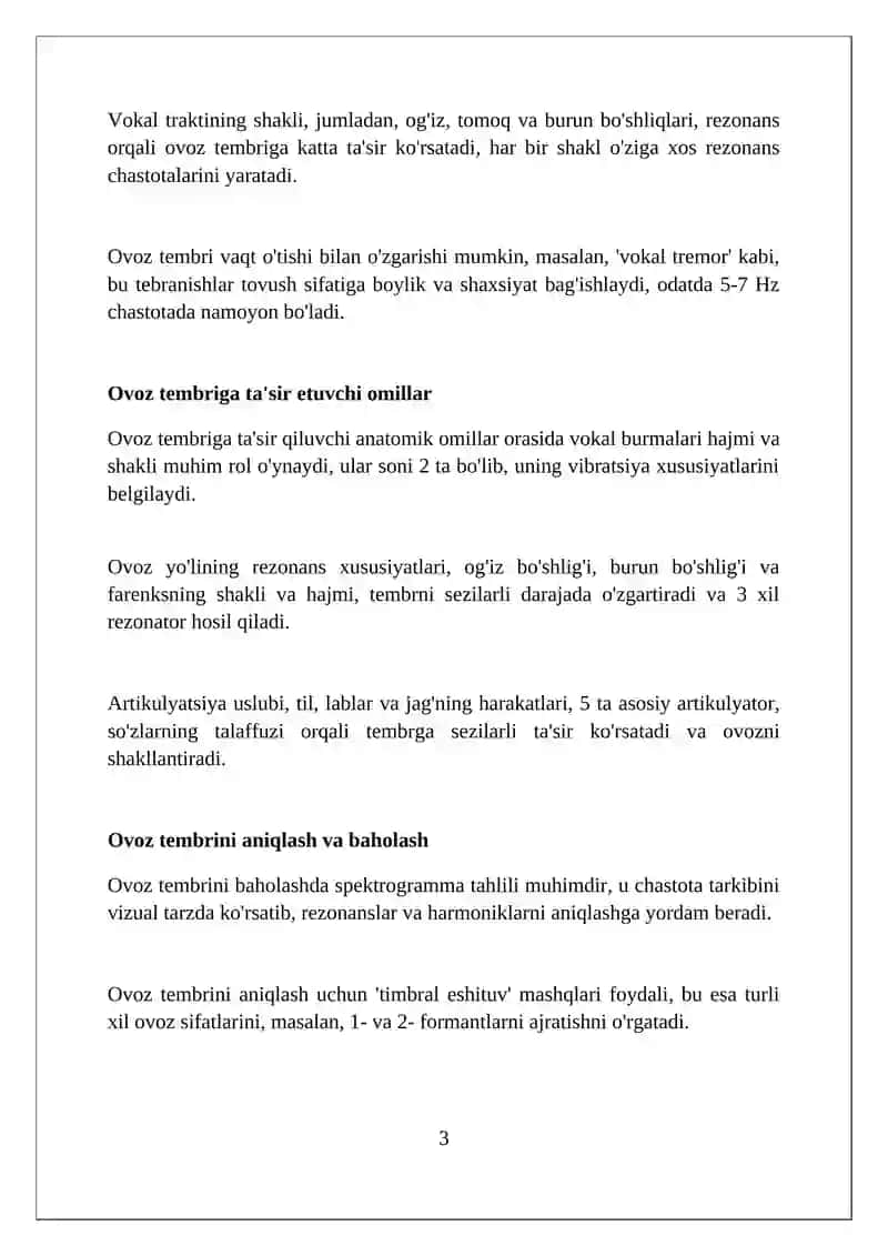 Ovoz tembri(tovushning o'ziga xos sifatlari) va kuchi ustida ishlash 3